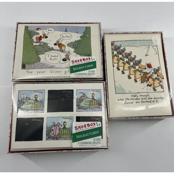 Vintage Shoebox Christmas Cards 20 Greeting Cards & 21 Envelopes 90s 3 Boxes New - Picture 1 of 7